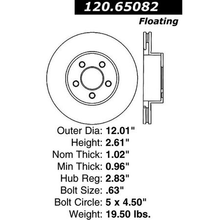 CENTRIC PARTS Premium Brake Rotor, 120.65082 120.65082